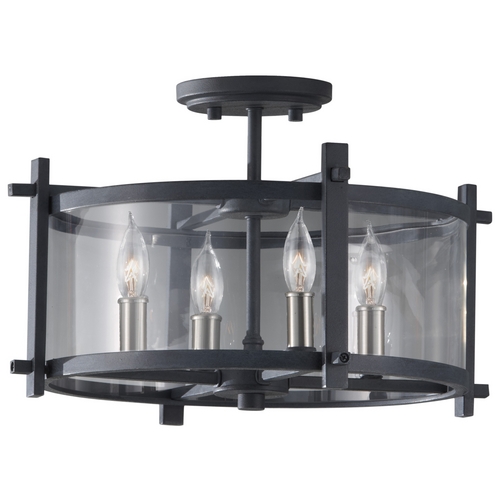 Generation Lighting Modern Semi-Flush Mount in Antique Forged Iron  &  Brushed Steel by Generation Lighting SF292AF/BS