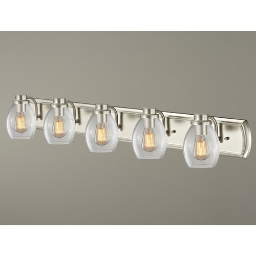 Design Classics Lighting Transitional 5-Light Bathroom Light with Clear Glass in Satin Nickel 1205-09 GL1034-CLR