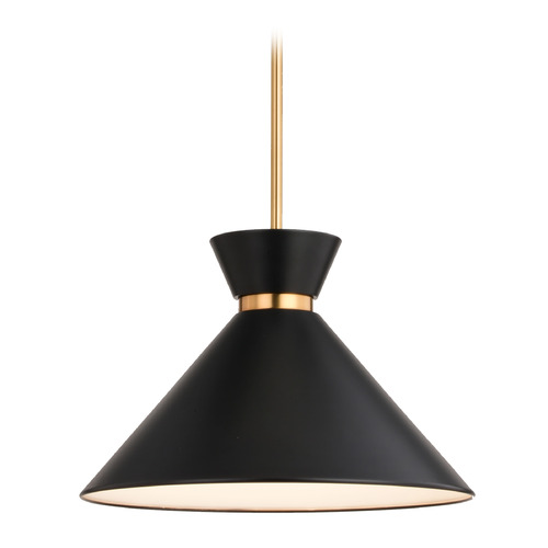 Vaxcel Lighting Vaxcel Lighting Racine Matte Black & Natural Brass Pendant Light with Conical Shade P0398