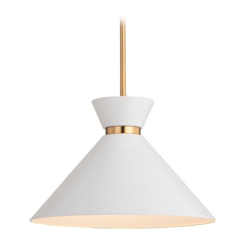 Vaxcel Lighting Vaxcel Lighting Racine Matte White & Natural Brass Pendant Light with Conical Shade P0399