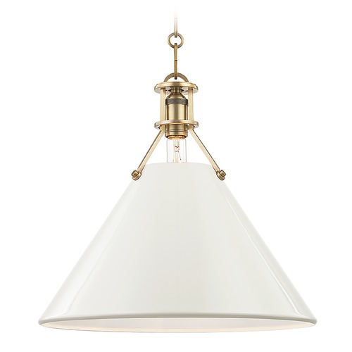 Hudson Valley Lighting Painted No. 2 Aged Brass Pendant with Off-White Metal Shade by Hudson Valley Lighting MDS352-AGB/OW
