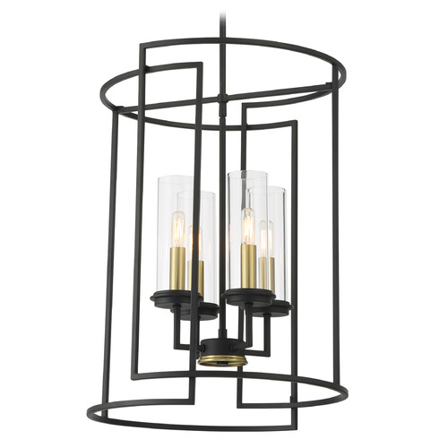 Minka Lavery Minka Lavery Hillstone Sand Coal & Soft Brass Pendant Light with Cylindrical Shade 3205-781