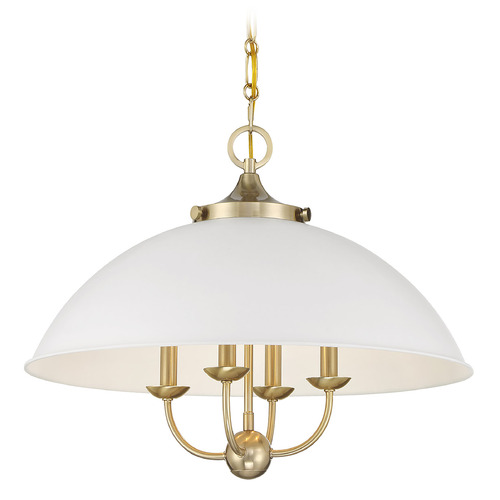 Savoy House Savoy House Lighting Monterey White and Warm Brass Pendant Light with Bowl / Dome Shade 7-1725-4-142