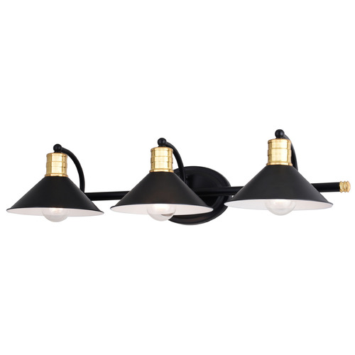 Vaxcel Lighting Vaxcel Lighting Akron Matte Black & Natural Brass & Matte White Bathroom Light W0436