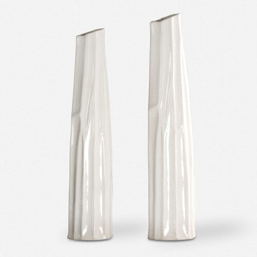 Uttermost Lighting Kenley Vases Set of 2 in Crackled White by Uttermost Lighting 18868