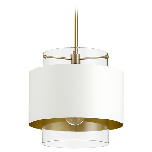 Quorum Lighting Aged Brass & Studio White Pendant with Cylindrical Shade by Quorum Lighting 8012-0880