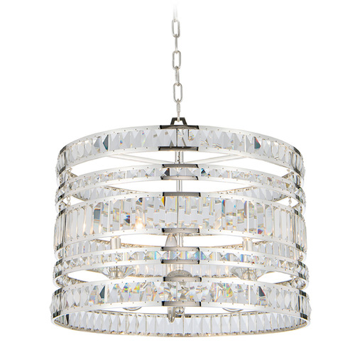 Allegri Lighting Allegri Crystal Strato Polished Silver Pendant Light with Drum Shade 037054-014-FR001