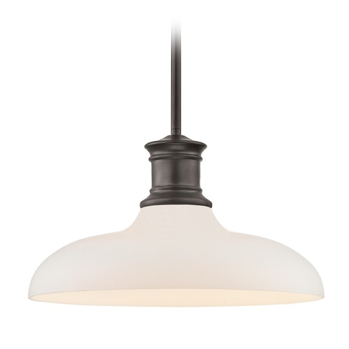 Design Classics Lighting Industrial Bronze Pendant Light with White Glass 14-Inch Wide 1761-220 G1784-WH