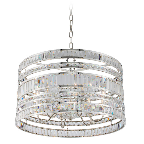 Allegri Lighting Allegri Crystal Strato Polished Silver Pendant Light with Drum Shade 037055-014-FR001