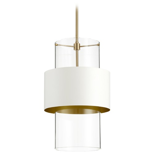 Quorum Lighting Aged Brass & Studio White Pendant with Cylindrical Shade by Quorum Lighting 8013-0880
