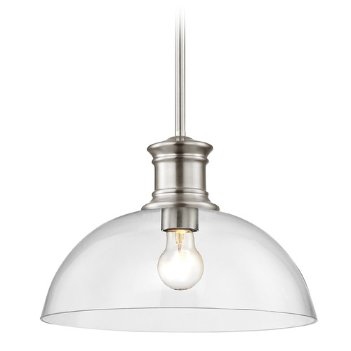 Design Classics Lighting Nautical Pendant Light Satin Nickel with Clear Glass 13-Inch Wide 1761-09 G1785-CL