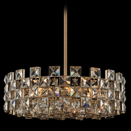 Allegri Lighting Allegri Crystal Piazze Brushed Champagne Gold Pendant Light with Drum Shade 036655-038-FR001