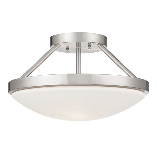 Design Classics Lighting Hye 15-Inch Semi-Flush Mount in Satin Nickel with White Glass 567-09
