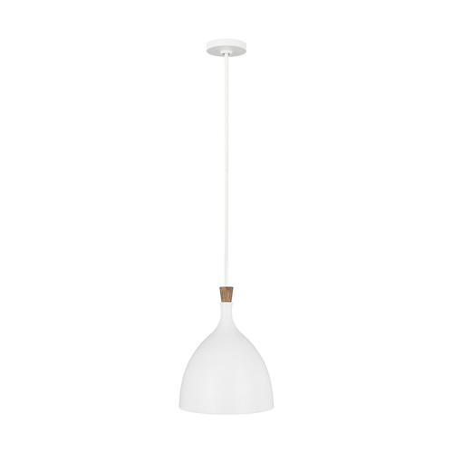 Visual Comfort Studio Collection ED Ellen-DeGeneres Darwin Matte White & Natural Wood Pendant with Dome Shade EP1071MWT