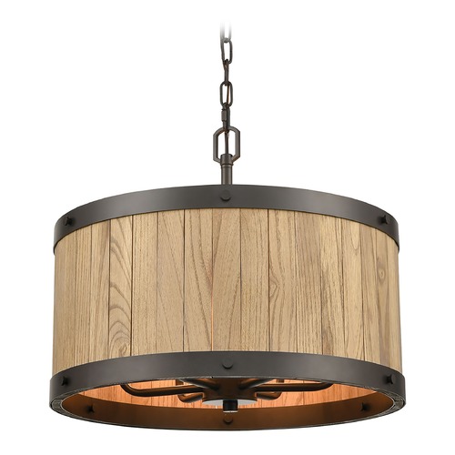 Elk Lighting Elk Lighting Wooden Barrel Oil Rubbed Bronze, Natural Wood Chandelier 33364/6