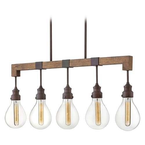 Hinkley Denton 36-Inch Industrial Iron & Vintage Walnut Linear Chandelier by Hinkley Lighting 3266IN