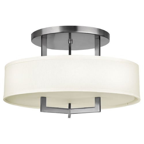 Hinkley Modern Semi-Flushmount Light with White Shade in Antique Nickel by Hinkley Lighting 3201AN