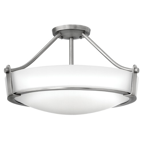 Hinkley Modern Semi-Flushmount Light with White Glass in Antique Nickel by Hinkley Lighting 3221AN