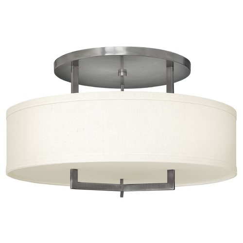 Hinkley Modern Semi-Flushmount Light with White Shade in Antique Nickel Finih by Hinkley Lighting 3211AN