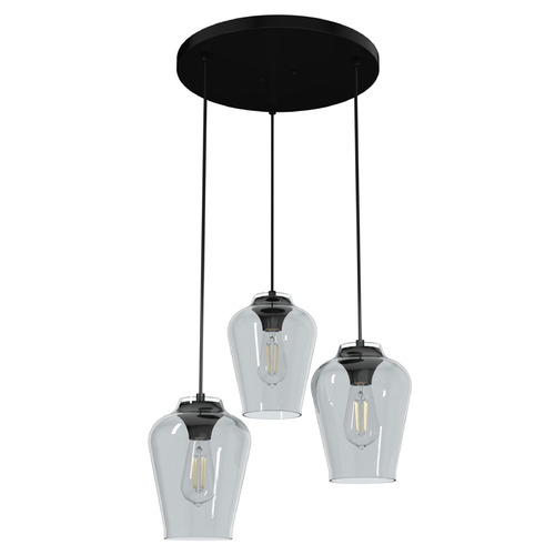 Hunter Fan Company Hunter Fan Company Vidria Matte Black Multi-Light Pendant with Bowl / Dome Shade 19728