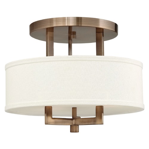 Hinkley Modern Semi-Flushmount Light with White Shade in Brushed Bronze by Hinkley Lighting 3200BR