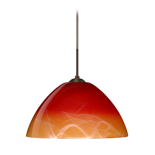 Besa Lighting Modern Pendant Light Red Glass Bronze by Besa Lighting 1JT-4201SL-BR