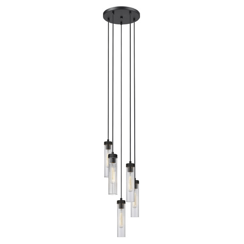 Z-Lite Z-Lite Beau Matte Black Multi-Light Pendant with Cylindrical Shade 740P-5R-MB