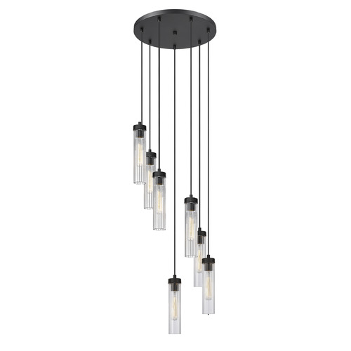 Z-Lite Z-Lite Beau Matte Black Multi-Light Pendant with Cylindrical Shade 740P-7R-MB