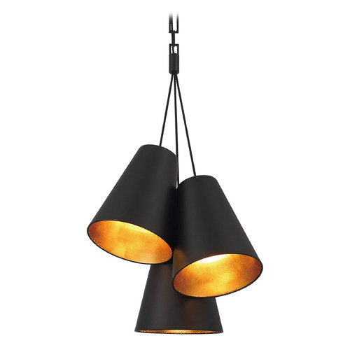 Crystorama Lighting Crystorama Lighting Alston Matte Black & Antique Gold Pendant Light with Conical Shade 8684-MK-GA