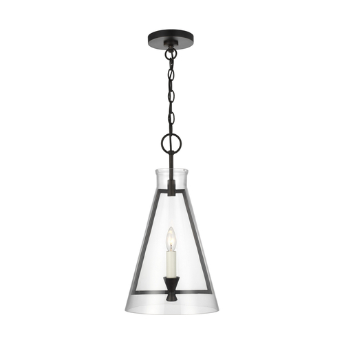 Visual Comfort Studio Collection Chapman & Meyers 11-Inch Keystone Aged Iron Pendant with Conical Clear Glass CP1081AI
