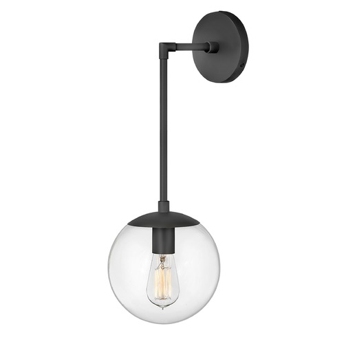 Hinkley Warby 21.75-Inch Adjustable Sconce in Black with Clear Glass Globe by Hinkley Lighting 3742BK