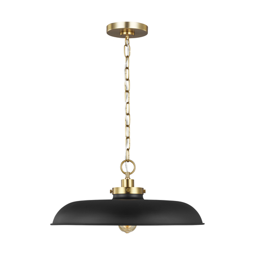 Visual Comfort Studio Collection Chapman & Meyers Wellfleet Black & Burnished Brass Shallow Dome Pendant by Visual Comfort Studio CP1231MBKBBS