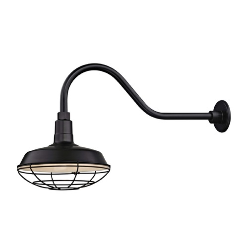 Recesso Lighting by Dolan Designs Recesso Black Gooseneck Barn Light with Caged Shade BL-ARMQ-BLK/BL-SH12-BLK/BL-CG12-BLK