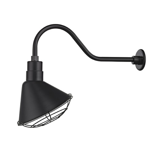 Recesso Lighting by Dolan Designs Black Gooseneck Barn Light with 12-Inch Caged Scoop Shade BL-ARMQ-BLK/BL-SH12S-BLK/BL-CG12-BL