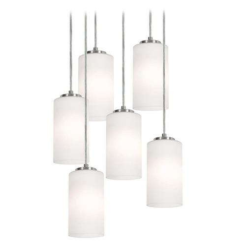 AFX Lighting Afx Lighting Leo Satin Nickel Multi-Light Pendant with Cylindrical Shade LEOP04MBSNRND6