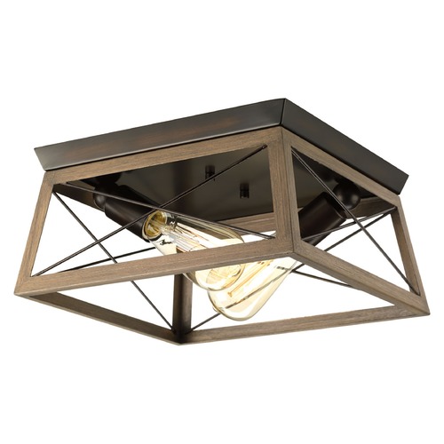 Progress Lighting Briarwood Antique Bronze with Faux-Painted Wood Flush Mount by Progress Lighting P350039-020