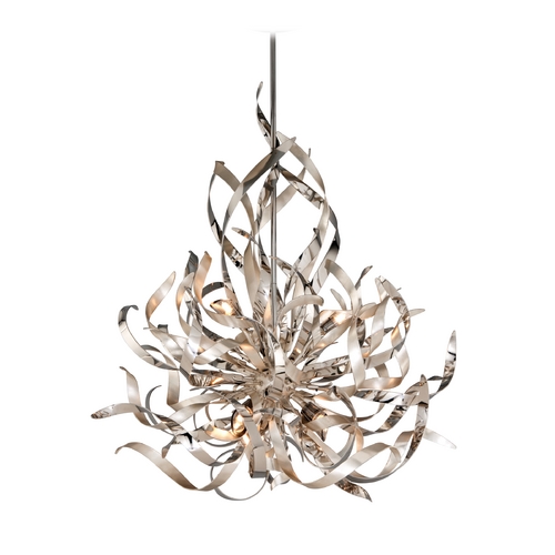 Corbett Lighting Graffiti Silver Leaf & Stainless Steel Chandelier by Corbett Lighting 154-46