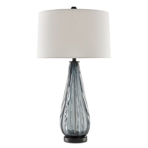 Currey and Company Lighting Currey and Company Nightcap Blue-Gray/Clear/Black Table Lamp with Drum Shade 6000-0027