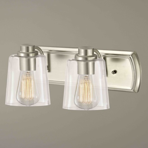 Design Classics Lighting Transitional 2-Light Bathroom Light with Clear Glass in Satin Nickel 1202-09 GL1027-CLR