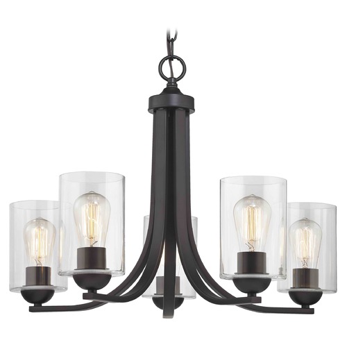 Design Classics Lighting Dalton 5-Light Chandelier in Bronze with Clear Cylinder Glass 584-220 GL1040C