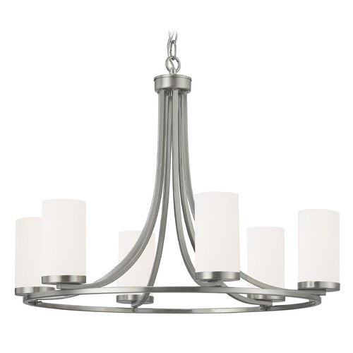 Design Classics Lighting White Glass Chandelier Satin Nickel 6-Lt 1850-09/WH