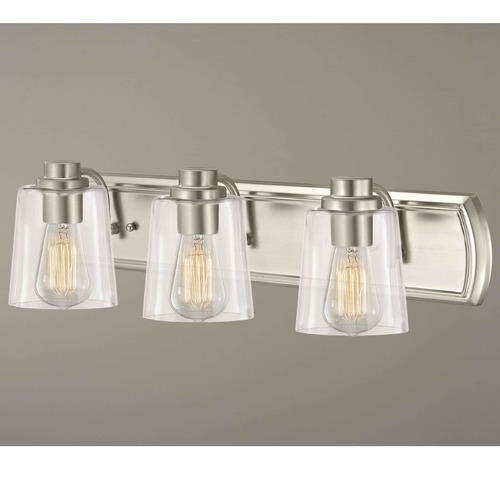 Design Classics Lighting Legacy 3-Light Bathroom Light with Clear Glass in Satin Nickel 1203-09 GL1027-CLR