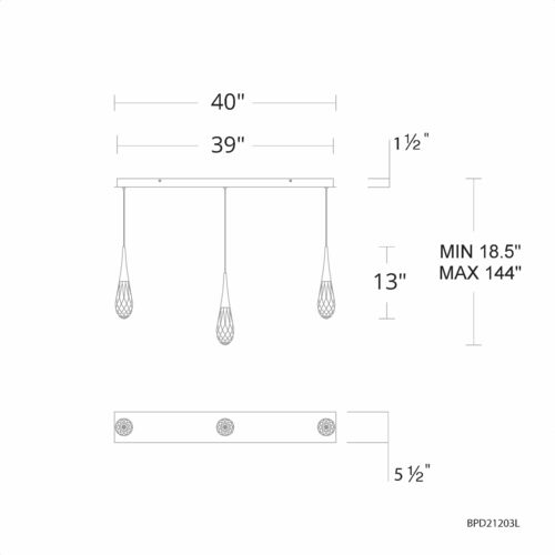 Schonbek Beyond Schonbek Beyond Hibiscus Black LED Multi-Light Pendant with Teardrop Shade BPD21203L-BK