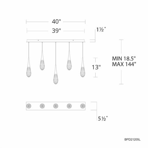 Schonbek Beyond Schonbek Beyond Hibiscus Aged Brass LED Multi-Light Pendant with Teardrop Shade BPD21205L-AB