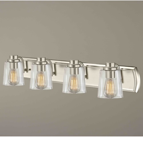 Design Classics Lighting Transitional 4-Light Bathroom Light with Clear Glass in Satin Nickel 1204-09 GL1027-CLR