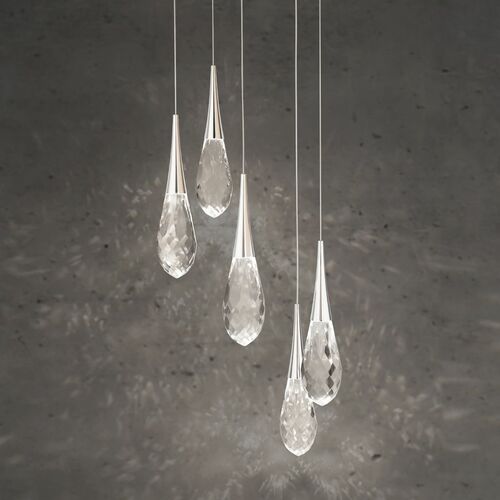 Schonbek Beyond Schonbek Beyond Hibiscus Polished Nickel LED Multi-Light Pendant with Teardrop Shade BPD21205L-PN