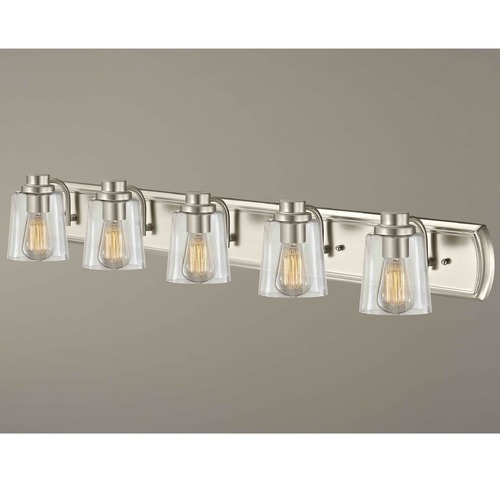 Design Classics Lighting Transitional 5-Light Bathroom Light with Clear Glass in Satin Nickel 1205-09 GL1027-CLR