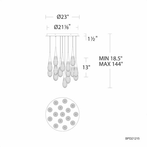 Schonbek Beyond Schonbek Beyond Hibiscus Black LED Multi-Light Pendant with Teardrop Shade BPD21215-BK