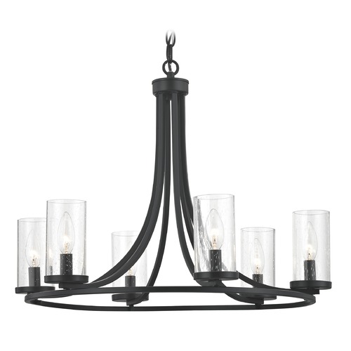 Design Classics Lighting Seeded Glass Chandelier Matte Black 6-Lt 1850-07/CS