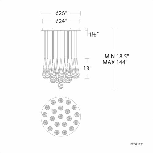 Schonbek Beyond Schonbek Beyond Hibiscus Polished Nickel LED Multi-Light Pendant with Teardrop Shade BPD21221-PN